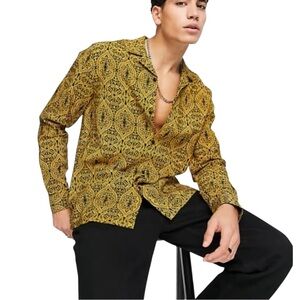 TOPMAN Paisley Printed Shirt in Mustard Size Xl